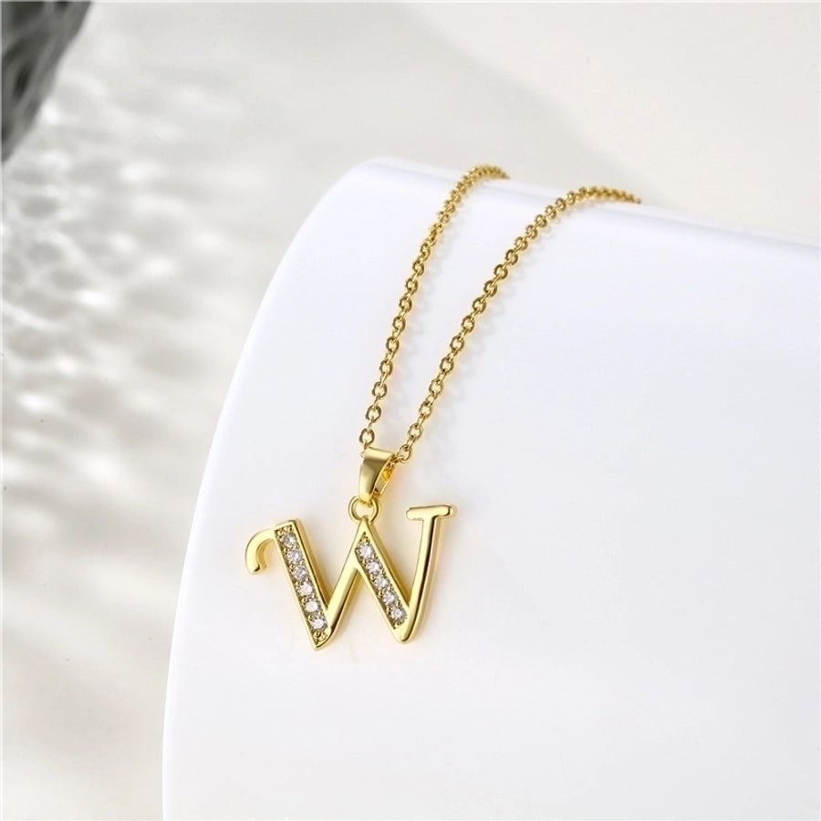 Stainless Steel Titanium Steel 18K Gold Plated Fashion Plating Inlay letter Zircon Pendant Necklace