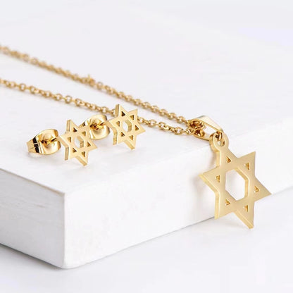 Fashion Geometric Titanium Steel Gold Plated Earrings Necklace