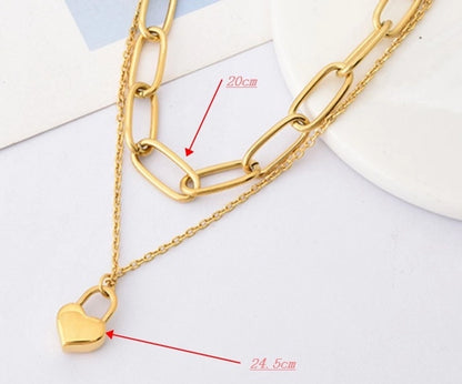 304 Stainless Steel 18K Gold Plated Hip-Hop Inlaid Gold Heart Necklace