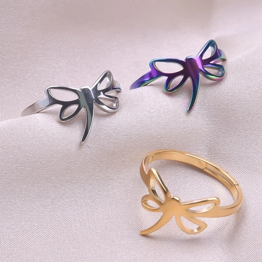 Jewelry Commute Solid Color Bow Knot 304 Stainless Steel 18K Gold Plated Plating Rings