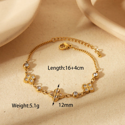 Jewelry French Style Commute Four Leaf Clover Solid Color Flower 304 Stainless Steel Zircon 18K Gold Plated Inlay Bracelets Earrings Necklace