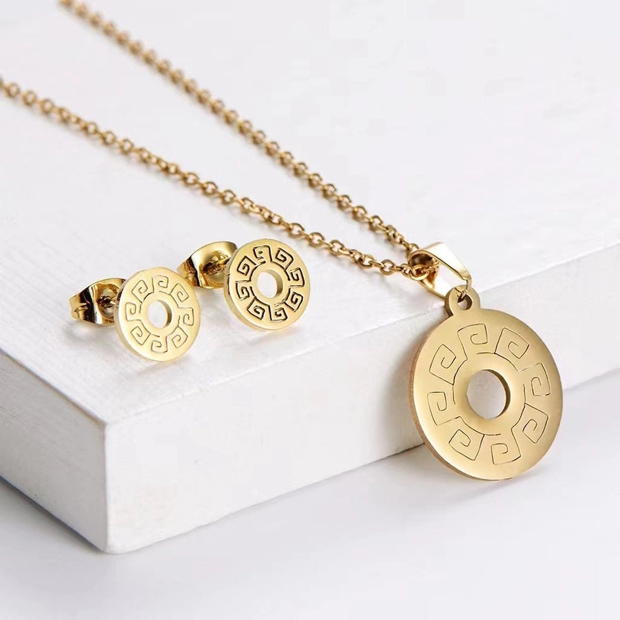 Fashion Geometric Titanium Steel Gold Plated Earrings Necklace