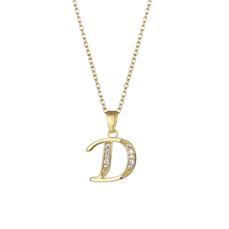 Stainless Steel Titanium Steel 18K Gold Plated Fashion Plating Inlay letter Zircon Pendant Necklace