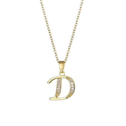 Stainless Steel Titanium Steel 18K Gold Plated Fashion Plating Inlay letter Zircon Pendant Necklace