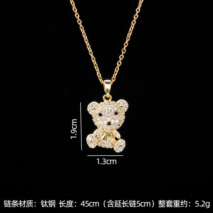 simple style bear copper zircon pendant necklace in bulk