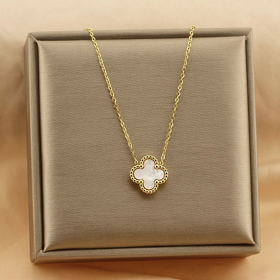 Jewelry Simple Style Four Leaf Clover 304 Stainless Steel Arylic 18K Gold Plated Plating Pendant Necklace