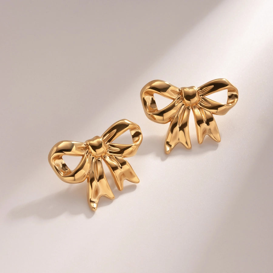 1 Pair Elegant Simple Style Bow Knot Plating 304 Stainless Steel 18K Gold Plated Ear Studs