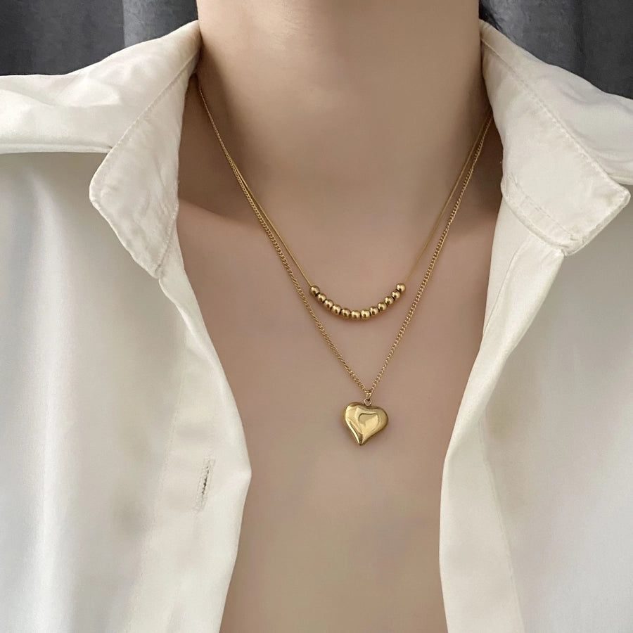 Jewelry Simple Style Commute Heart Shape Stainless Steel Titanium Steel Titanium Steel 18K Gold Plated Gold Plated Silver Plated Plating Layered Necklaces