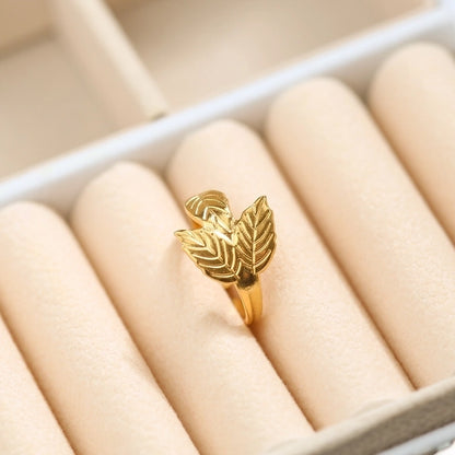 Jewelry Simple Style Leaves Snake 304 Stainless Steel Titanium Steel 18K Gold Plated Plating Open Ring