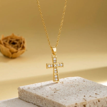 Stainless Steel Titanium Steel 18K Gold Plated Casual Elegant Plating Inlay Cross Heart Shape Flower Zircon Pendant Necklace