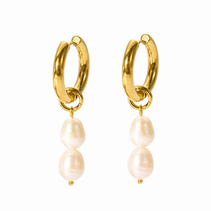 1 Pair Lady Geometric Plating 201 Stainless Steel Freshwater Pearl 18K Gold Plated Earrings