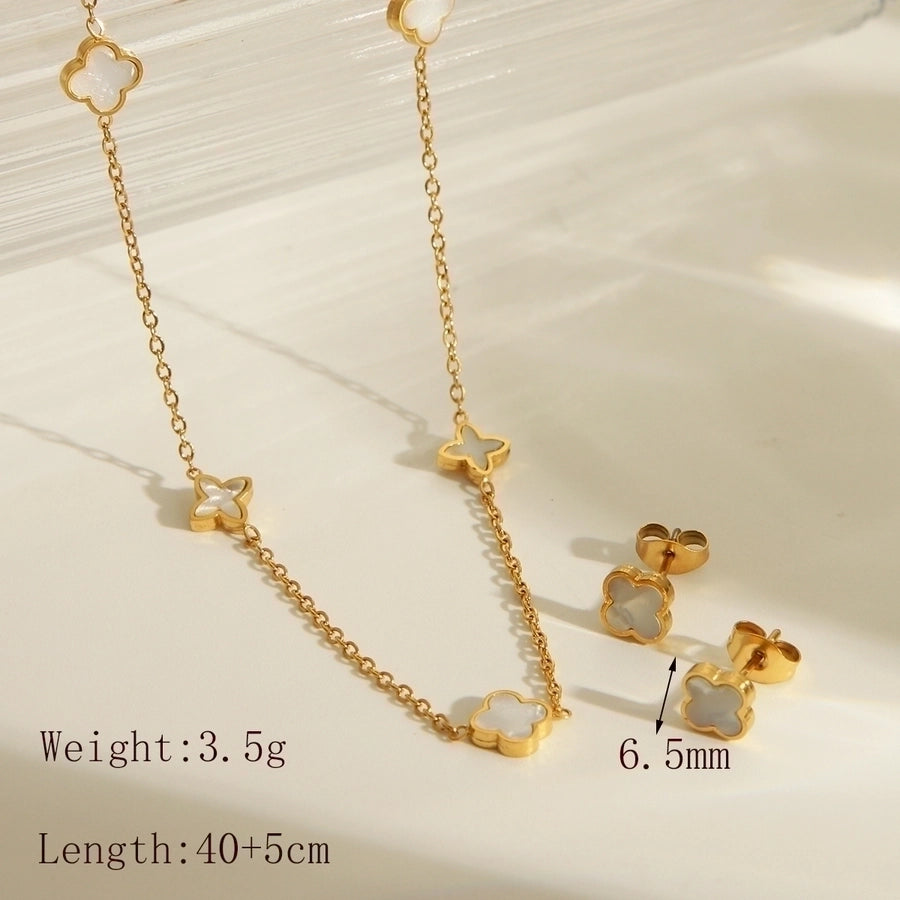 Jewelry IG Style Commute Solid Color Flower 304 Stainless Steel Acrylic 18K Gold Plated Bracelets Jewelry Set