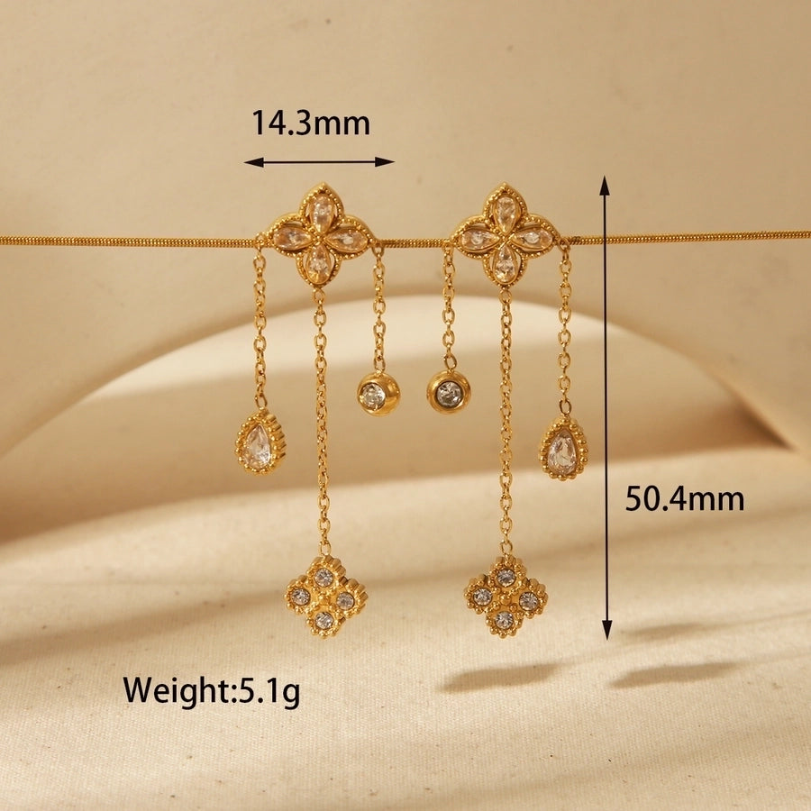 Jewelry French Style Commute Four Leaf Clover Solid Color Flower 304 Stainless Steel Zircon 18K Gold Plated Inlay Bracelets Earrings Necklace