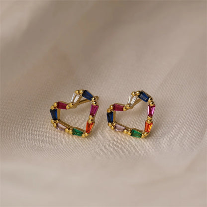 1 pair elegant streetwear heart shape butterfly plating inlay copper zircon gold plated ear studs