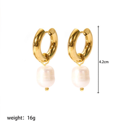 1 Pair Lady Geometric Plating 201 Stainless Steel Freshwater Pearl 18K Gold Plated Earrings