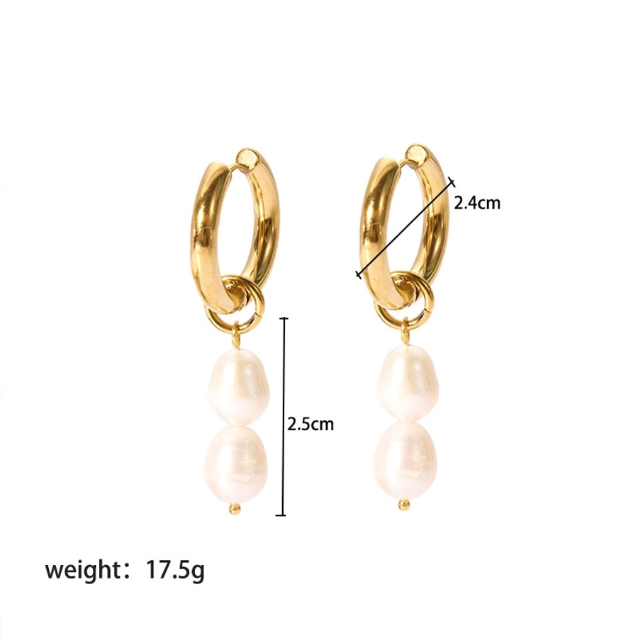 1 Pair Lady Geometric Plating 201 Stainless Steel Freshwater Pearl 18K Gold Plated Earrings