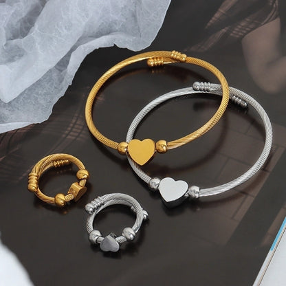 elegant simple style heart shape stainless steel 18k gold plated rings bracelets