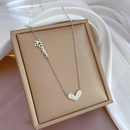 Simple Style Letter Heart Shape Butterfly Titanium Steel Inlay Shell Necklace