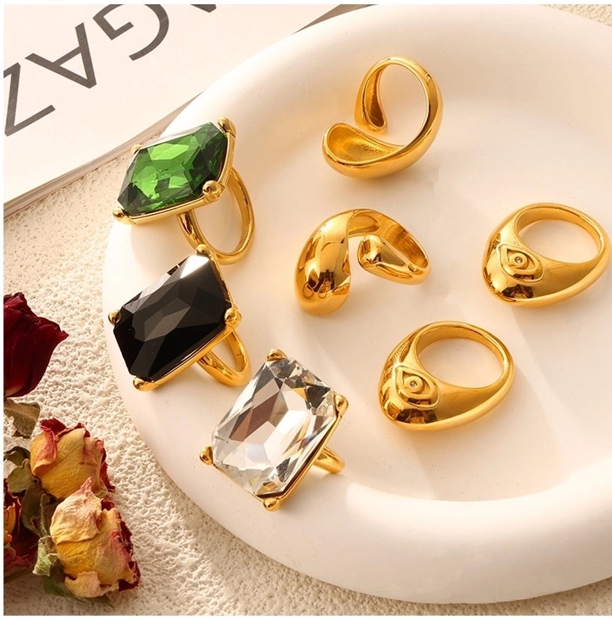 Casual Simple Style Commute Round Rectangle 304 Stainless Steel 18K Gold Plated Rhinestones Zircon Open Rings Rings In Bulk