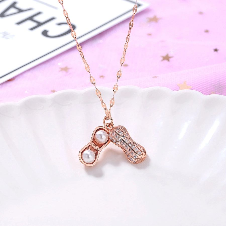 Fashion Heart Shape Peanut Windmill 304 Stainless Steel Copper Plating Inlay 18K Gold Plated White-Plated K Zircon Pendant Necklace