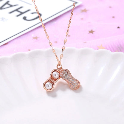 Fashion Heart Shape Peanut Windmill 304 Stainless Steel Copper Plating Inlay 18K Gold Plated White-Plated K Zircon Pendant Necklace