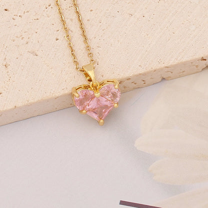 Stainless Steel 18K Gold Plated Casual Plating Heart Shape Butterfly Zircon Pendant Necklace