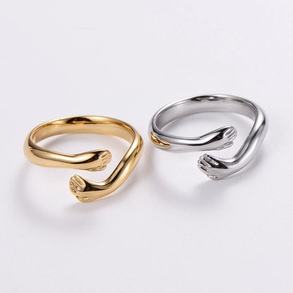 Stainless Steel 18K Gold Plated Fashion Inlay Hand Number Bow Knot Zircon Open Ring