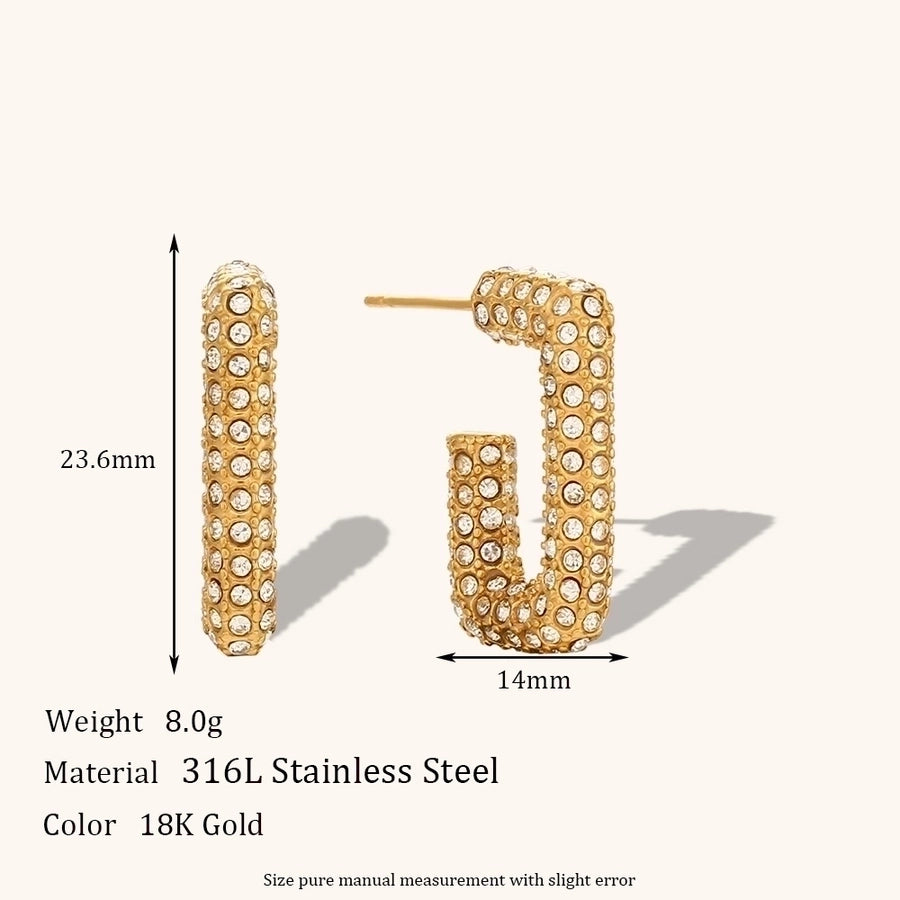 1 Pair Lady Geometric Plating Inlay Stainless Steel Zircon 18K Gold Plated Earrings Ear Studs