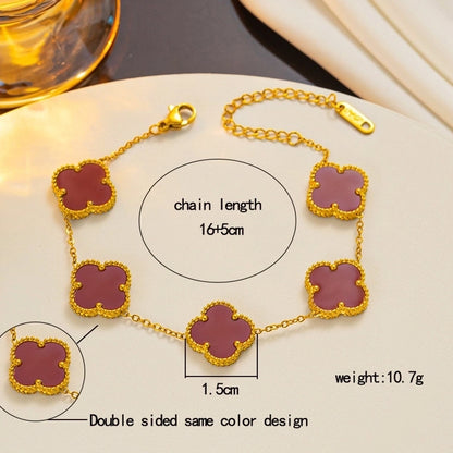 304 Stainless Steel 18K Gold Plated Cute Sweet Inlay Four Leaf Clover Acrylic Bracelets Earrings Necklace