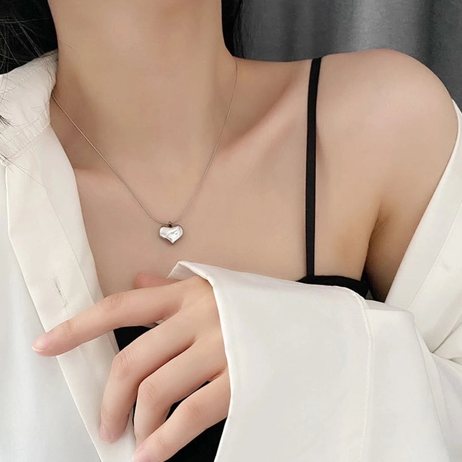 Stainless Steel Simple Style Heart Shape Pendant Necklace