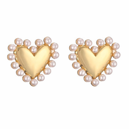 elegant vacation simple style heart shape copper 18k gold plated artificial pearls rings necklace in bulk