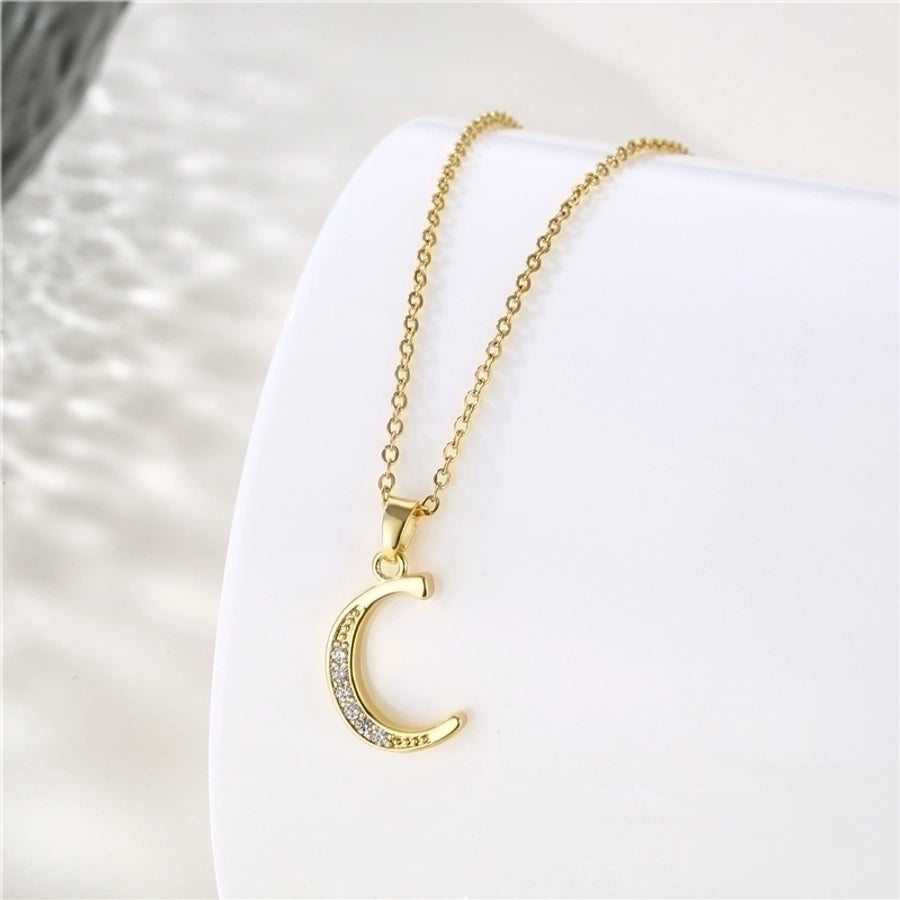 Stainless Steel Titanium Steel 18K Gold Plated Fashion Plating Inlay letter Zircon Pendant Necklace