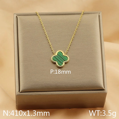 Jewelry Simple Style Four Leaf Clover 304 Stainless Steel Arylic 18K Gold Plated Plating Pendant Necklace