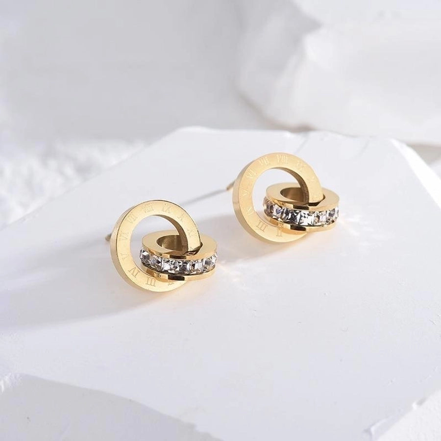 1 Pair Fashion Letter Plating Stainless Steel Zircon 18K Gold Plated Earrings