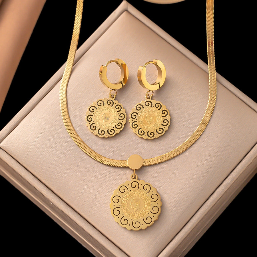 304 Stainless Steel 18K Gold Plated Retro Plating Flower Acrylic Artificial Rhinestones Resin Earrings Necklace