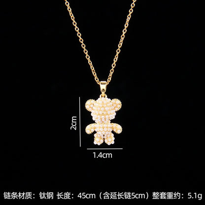 simple style bear copper zircon pendant necklace in bulk