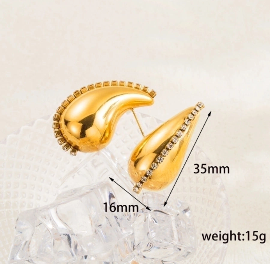 1 Pair Simple Style Water Droplets Plating Stainless Steel 18K Gold Plated Ear Studs