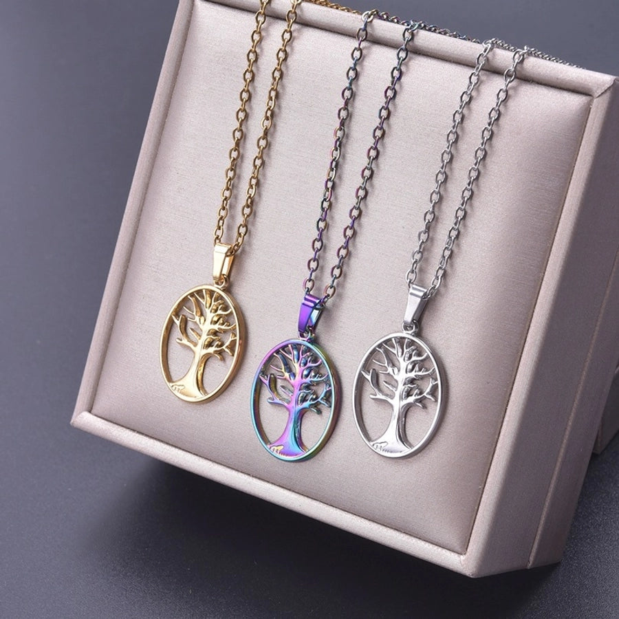 Jewelry Basic Modern Style Classic Style Life Tree 304 Stainless Steel 18K Gold Plated Plating Pendant Necklace