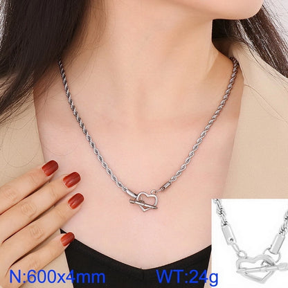 Stainless Steel Titanium Steel 18K Gold Plated Retro Cool Style Plating Heart Shape Pendant Necklace