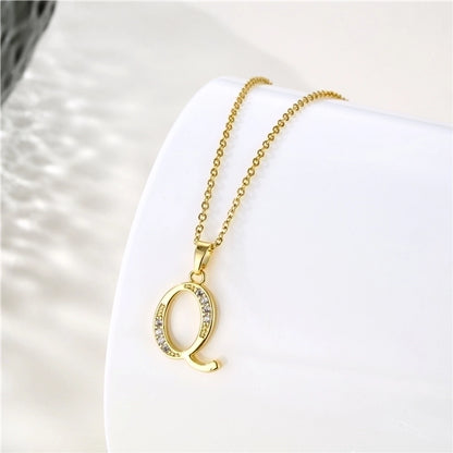 Stainless Steel Titanium Steel 18K Gold Plated Fashion Plating Inlay letter Zircon Pendant Necklace