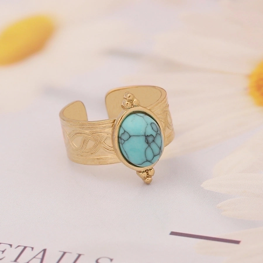 Stainless Steel 18K Gold Plated Fashion Inlay Asymmetrical Dress Turquoise Rings