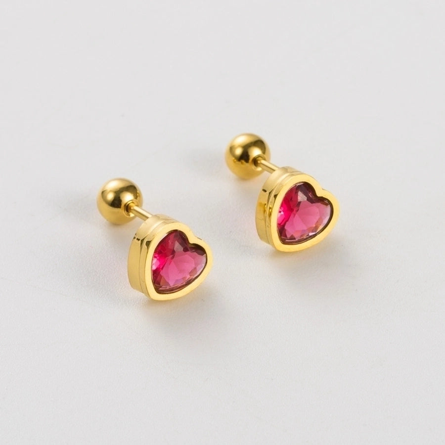 1 pair simple style round square heart shape plating inlay stainless steel titanium steel acrylic artificial gemstones artificial pearls ear studs