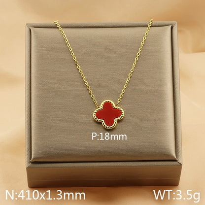 Jewelry Simple Style Four Leaf Clover 304 Stainless Steel Arylic 18K Gold Plated Plating Pendant Necklace