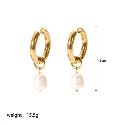 1 Pair Lady Geometric Plating 201 Stainless Steel Freshwater Pearl 18K Gold Plated Earrings