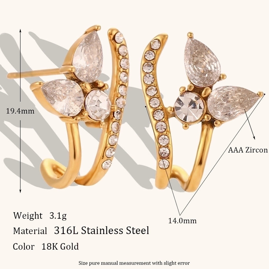 1 Pair Lady Geometric Plating Inlay Stainless Steel Zircon 18K Gold Plated Earrings Ear Studs