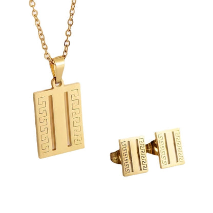 Fashion Geometric Titanium Steel Gold Plated Earrings Necklace