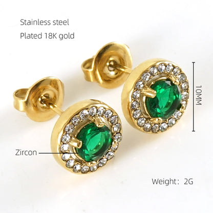 1 Pair Glam Sun Water Droplets Heart Shape Inlay Stainless Steel Rhinestones Zircon 18K Gold Plated Ear Studs