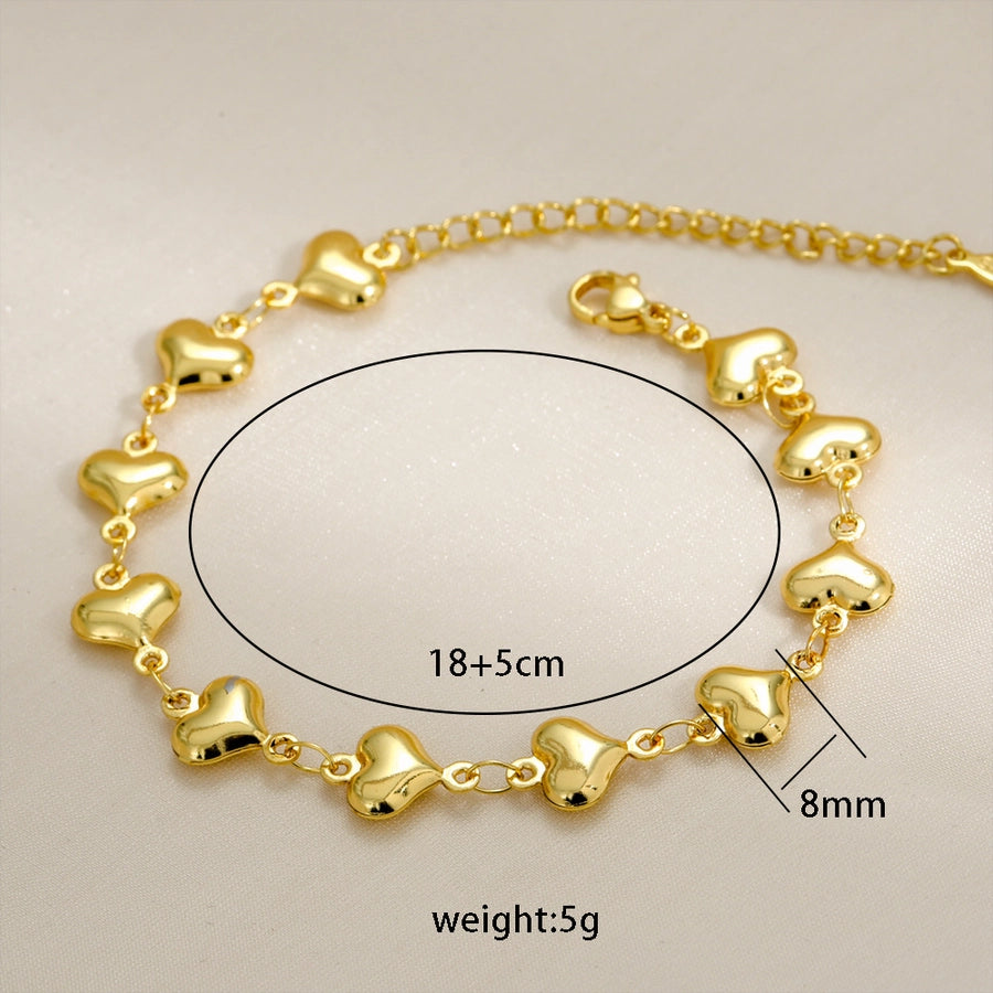 Simple Style Classic Style Heart Shape Shell 304 Stainless Steel cable chain Bracelets In Bulk