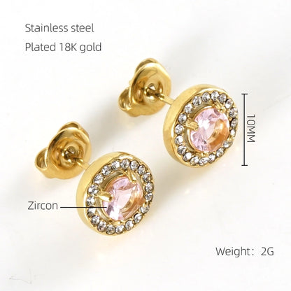 1 Pair Glam Sun Water Droplets Heart Shape Inlay Stainless Steel Rhinestones Zircon 18K Gold Plated Ear Studs