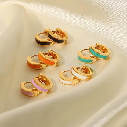 Fashion Round Enamel Gold Plated 304 Stainless Steel Earrings